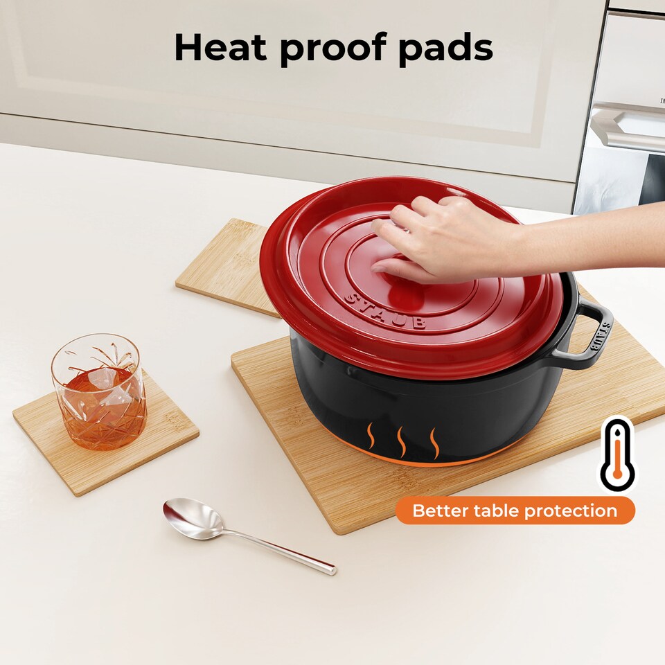 image 1 of TOQUE 8 Pcs Bamboo Placemat Coaster Heat-resistant Mat Storage Tray Dish