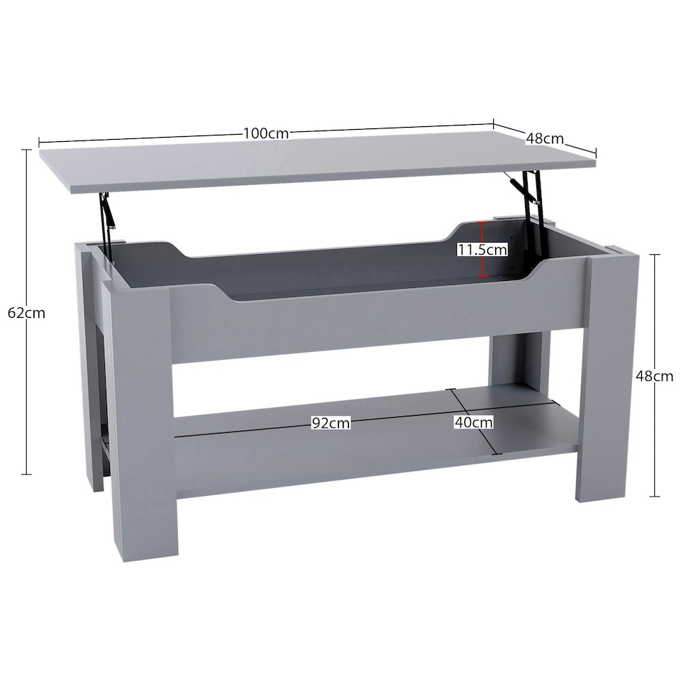image 1 of Vida Designs Lift Up Coffee Table With Storage Compartment & Shelf, Grey