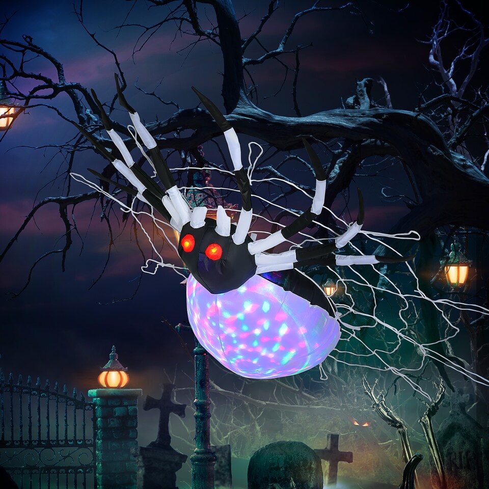image 1 of HOMCOM 5FT Long Halloween Inflatable Spider, Hanging Giant Spider with Colourful LED Light, Blow-Up Outdoor LED Garden Display for Lawn, Party