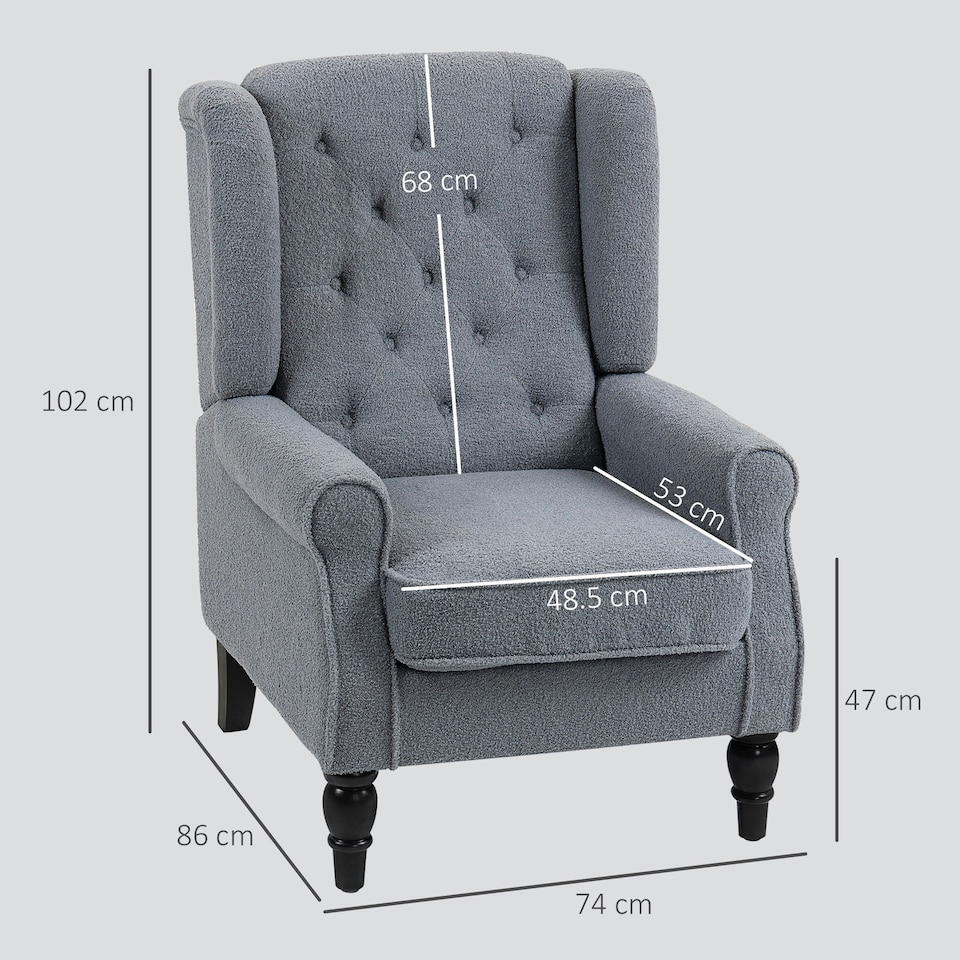 image 1 of HOMCOM Accent Armchair Home Furniture Retro Tufted Club Fabric Grey Grey