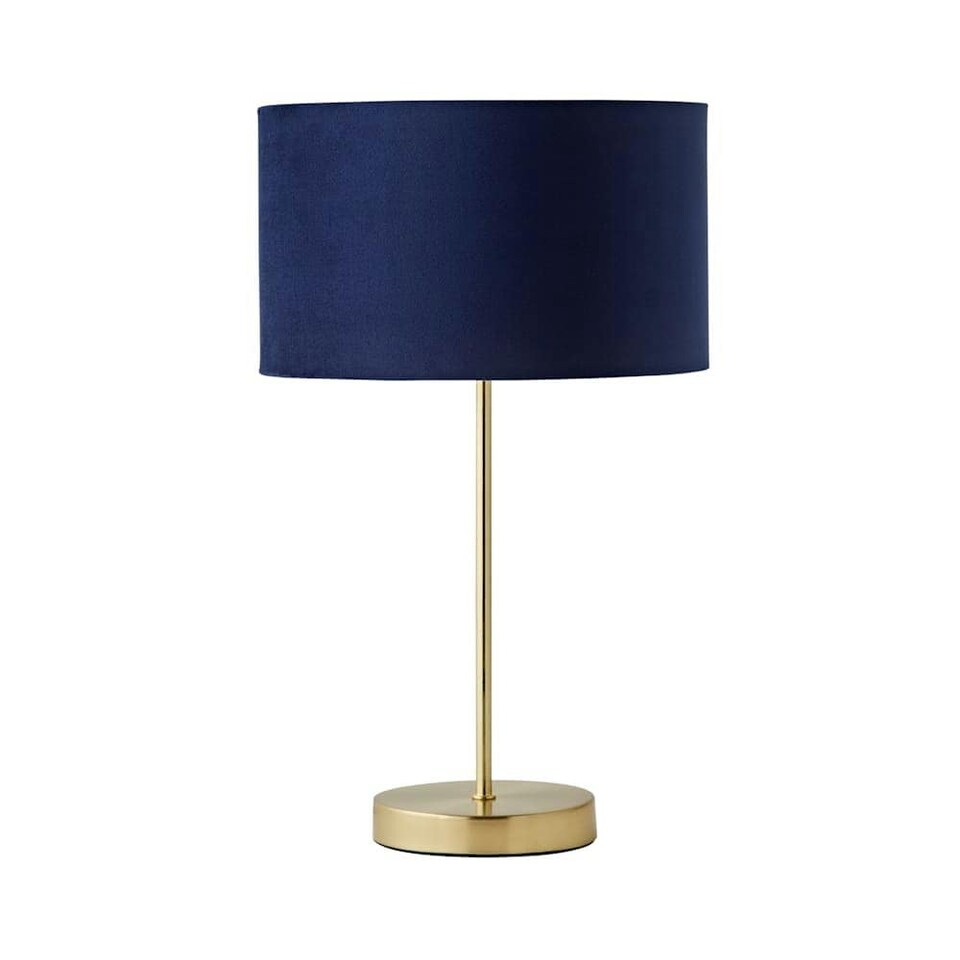 image 1 of ValueLights Charlie Gold Table Lamp Navy Velvet Shade | Gold