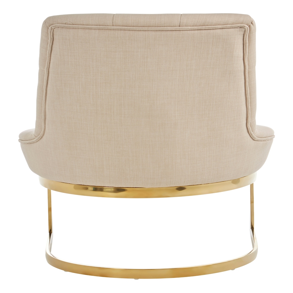 image 1 of Interiors by Premier Luxurious Natural Dining Chair,  Gold Finish Accent Chair With Button Tufted Backrest, Armless Modern Chair Cream