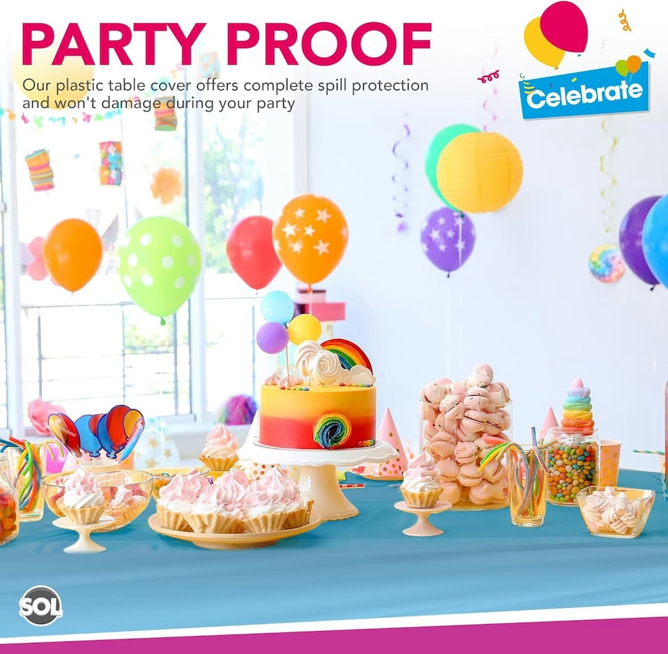 image 1 of SOL 2pk Long Blue Table Cloth Party 274x137cm Plastic Cover Disposable | Blue