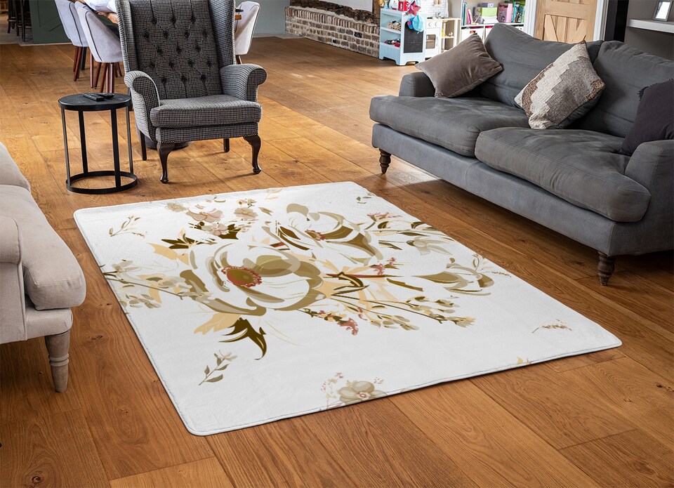 image 1 of Golden Flower Print Designer Rug | Multi