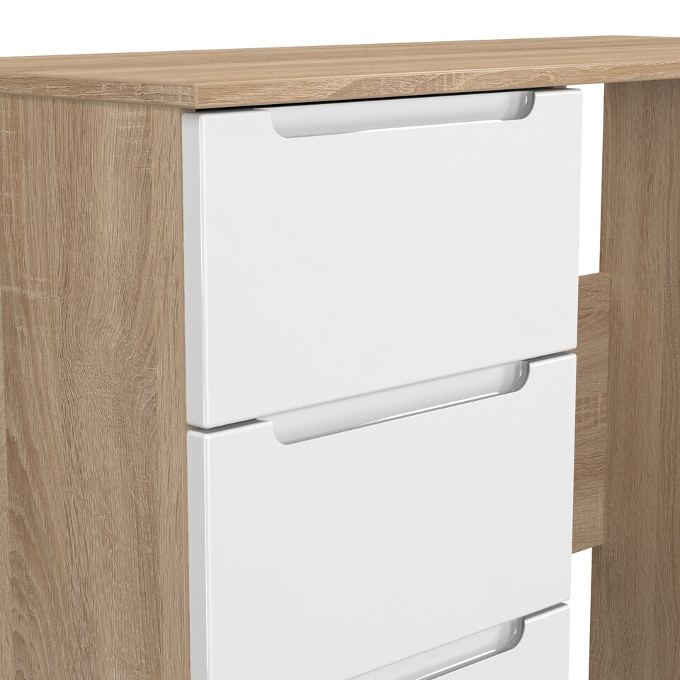 image 1 of Lucca 3 Drawer Vanity in White Gloss & Bardolino Oak (Ready Assembled) | White | White Gloss & Bardolino Oak