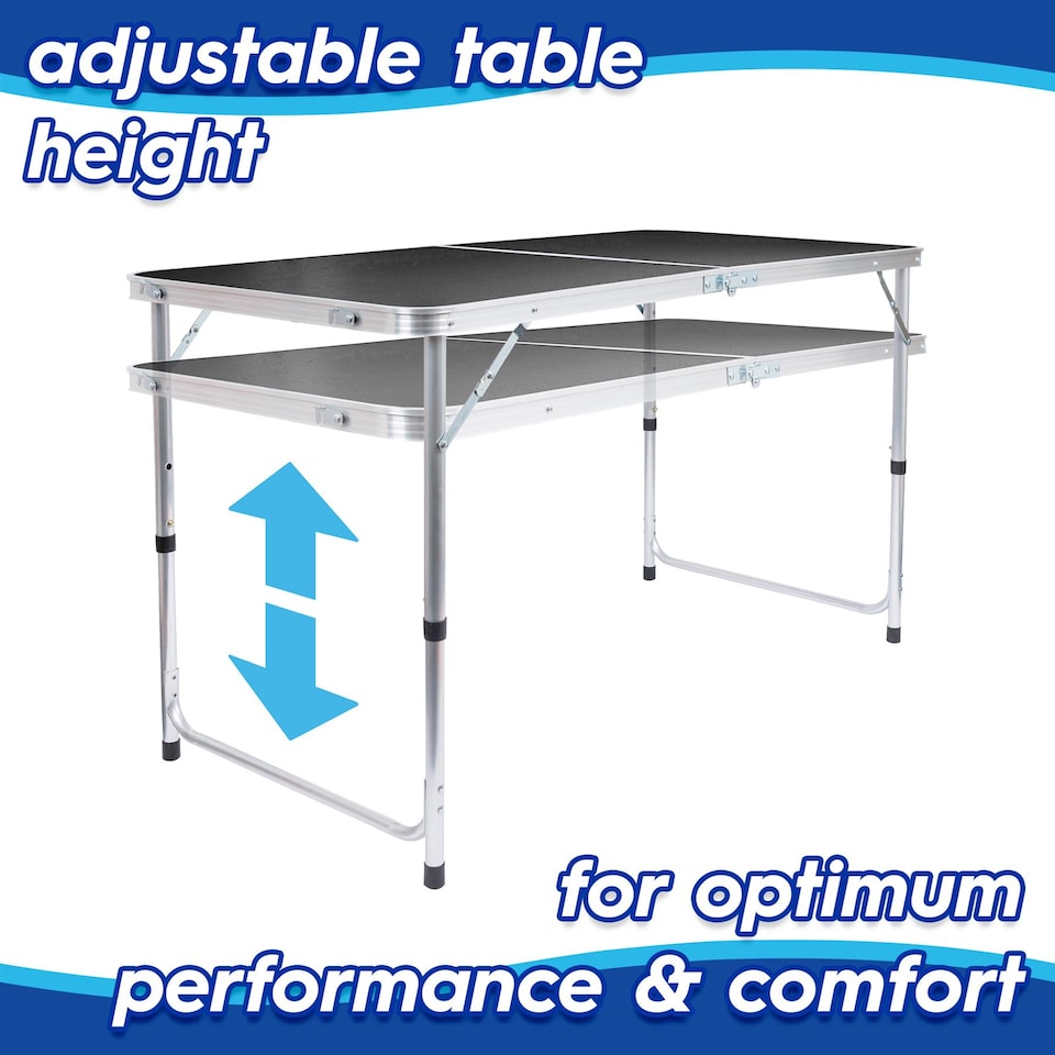 image 1 of Harbour Housewares 5pc Height Adjustable Folding Picnic Table & Chairs Set - Black - Portable Outdoor Garden Camping Furniture