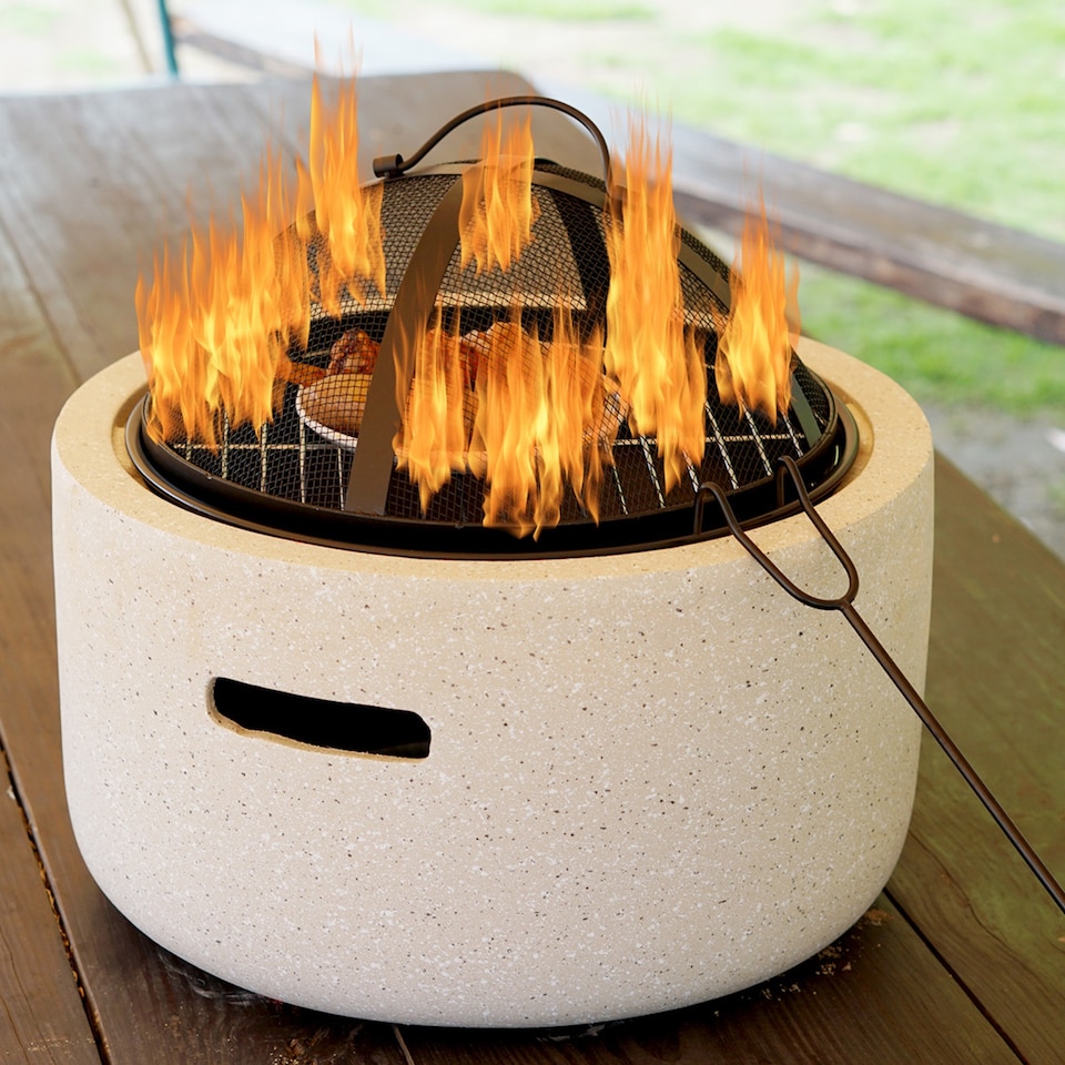 image 1 of Gr8 Garden Cream 18 Inch Round MgO Fire Pit Barbecue Grill BBQ Bowl Camping Heater Burner