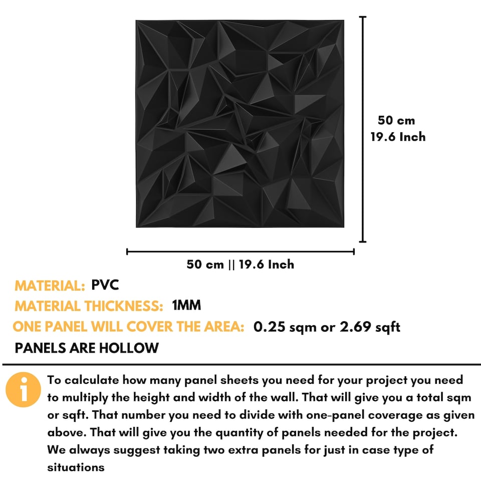 image 1 of NOVECRAFTO Decorative 3D Wall Panels (50cm x 50cm) 3D Diamond Design PVC Cladding Panel