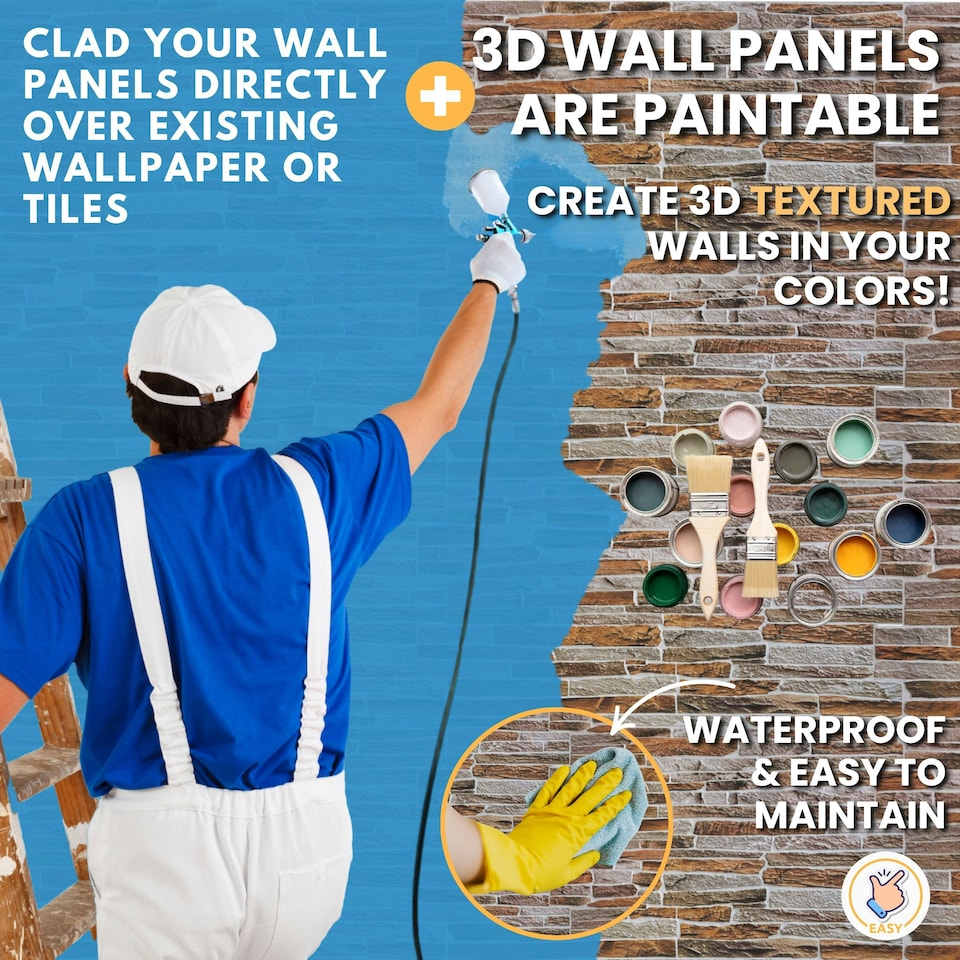image 1 of NOVECRAFTO 3D Sandstone Wall Panels – 6 PVC Sheets, Covers 2.76 sqm (29.76 sq ft), 96x48cm Each – Mixed Natural Sandstone Effect Decorative Cladding