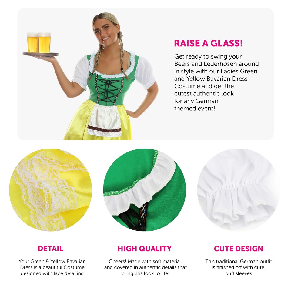 image 1 of Bavarian Beer Oktoberfest Costume Yellow/Green Yellow | S