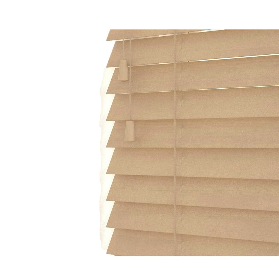 image 1 of 240cm Fawn Oak Wooden Venetian Blinds With Strings (130cm drop) | Brown | Brown