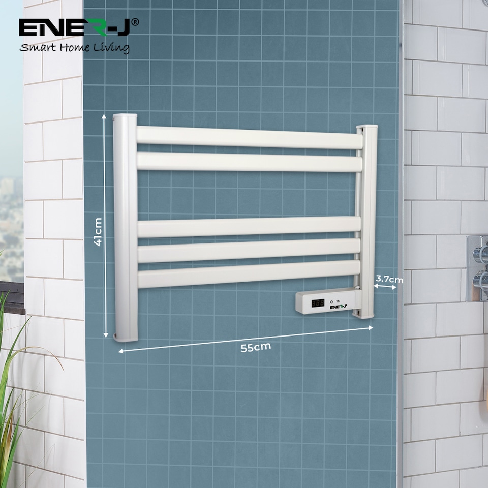 image 1 of ENER J Electric Heated Towel Rail 100W 5 Bar Wall Mounted Infrared White IP24