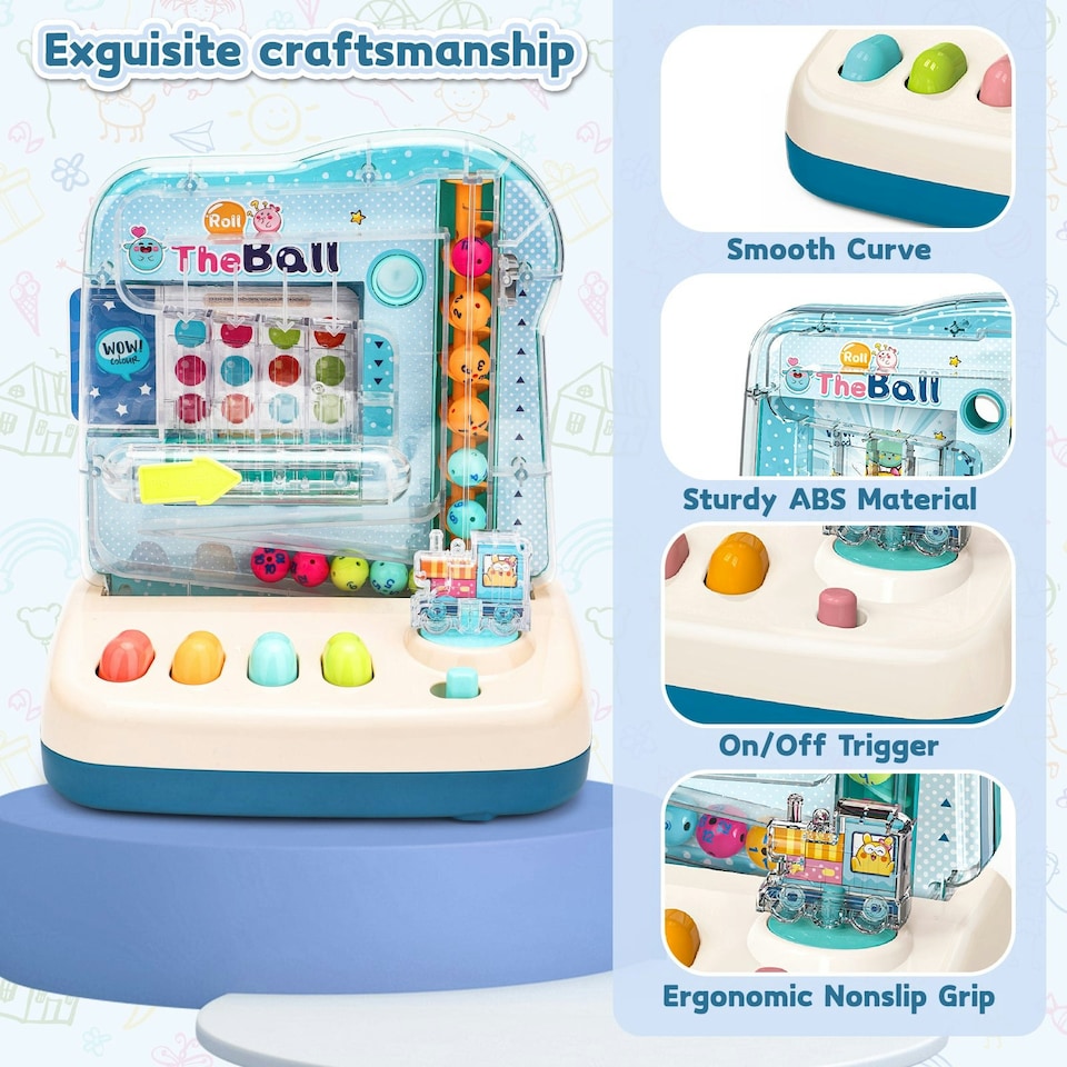 image 1 of Music & Light Educational Ball Roll Toy - Interactive Train Playset with 6 Colourful Balls, Lights, Music, Number & Colour Learning, Coordination-Building Toddler Toy (Blue)