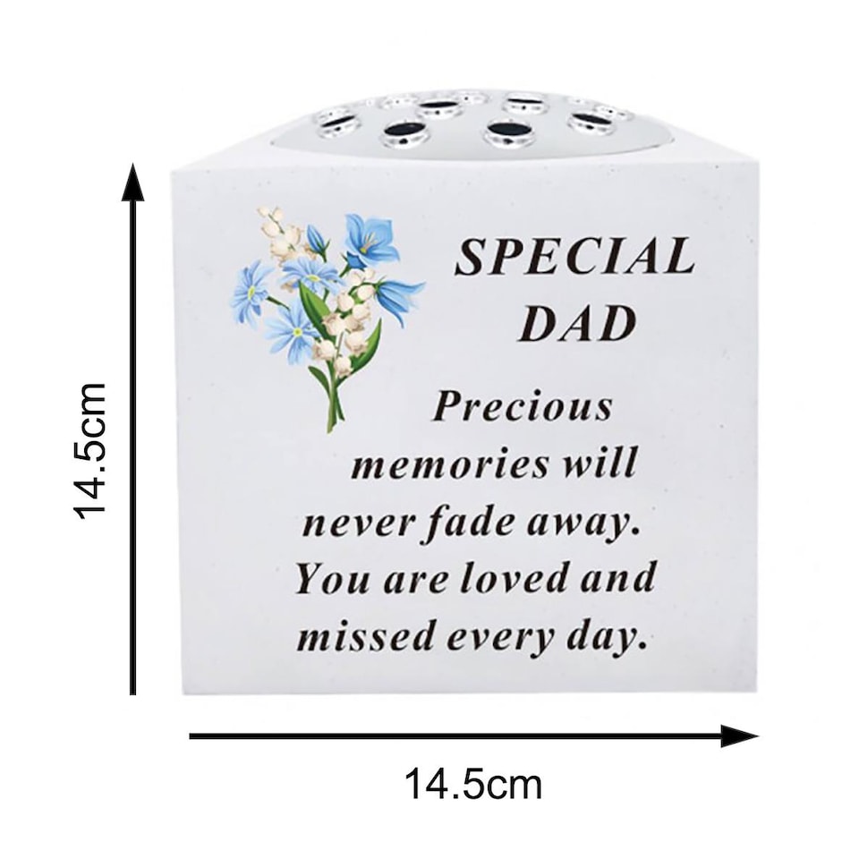 image 1 of Dad Grave Side Vase Floral Resin Bowl With Chrome Lid Fresh Artificial Flowers Funeral Decoration