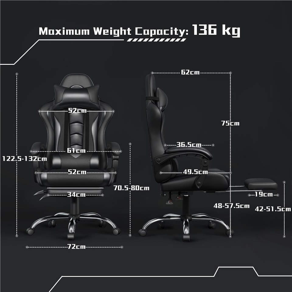 image 1 of Yaheetech Ergonomic Computer Chair with Massage Lumbar Pillow Black