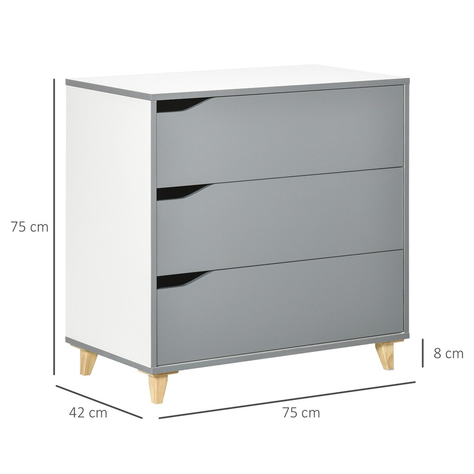image 1 of HOMCOM Chest of Drawers, 3 Drawer Unit Storage Organiser for Bedroom