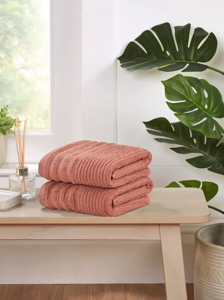 image 1 of Linear Pure Cotton Bath Sheet Towels Set Of 2 | Red | Bath sheet | 2