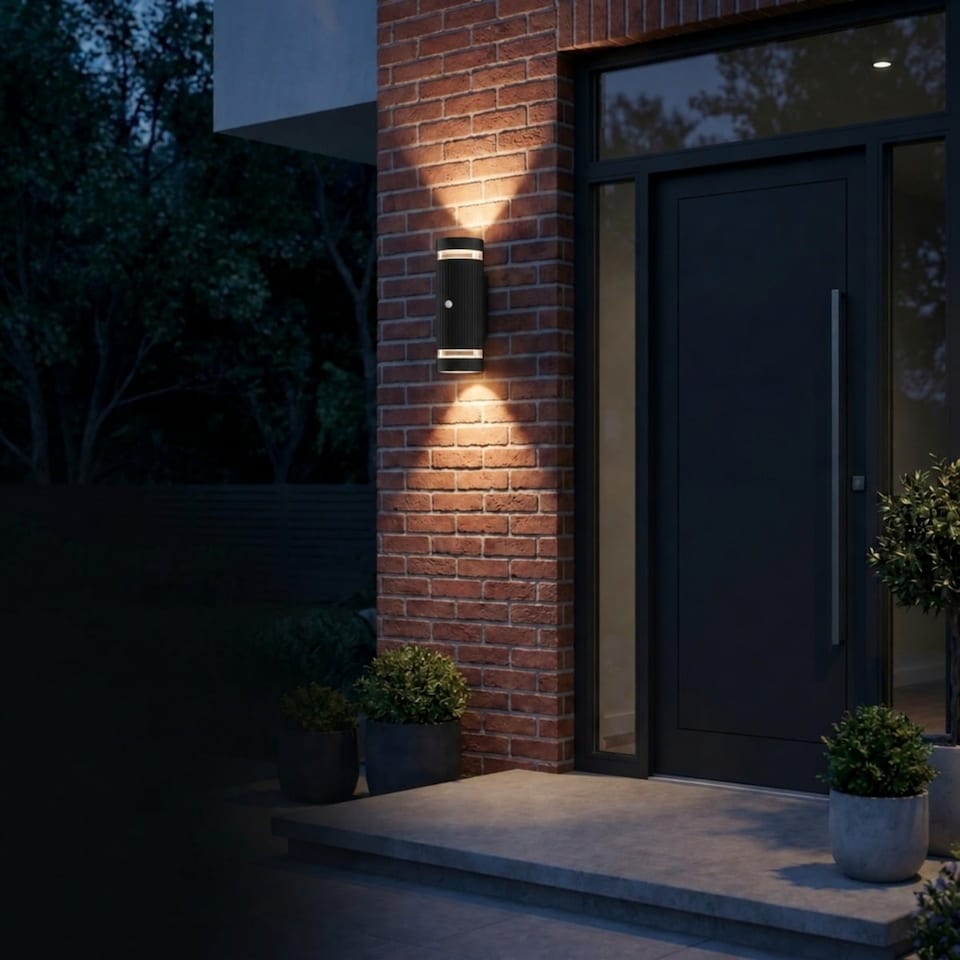 image 1 of Auraglow PIR Motion Sensor Double Up & Down Wall Light - FLORENCE | Silver | Light Grey/Cool White