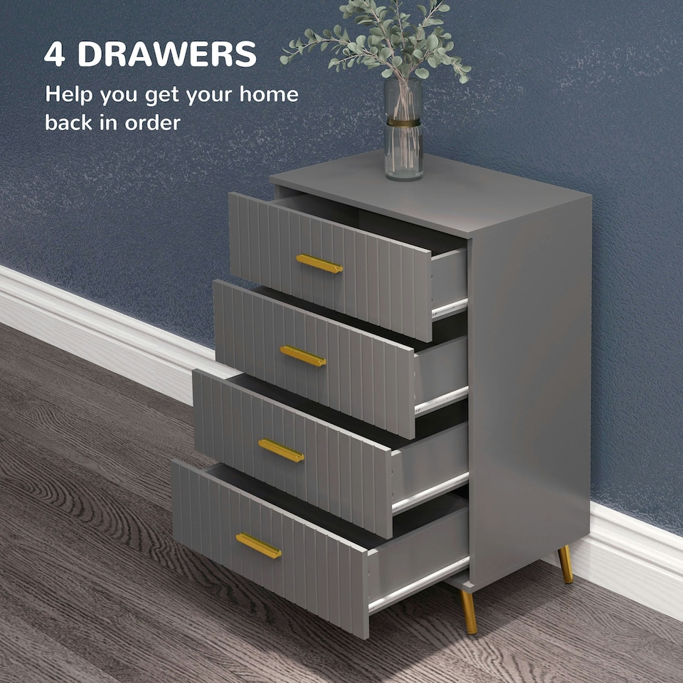 image 1 of HOMCOM Bedroom Chest of Drawers, 4-Drawer Dresser with Aluminium Legs