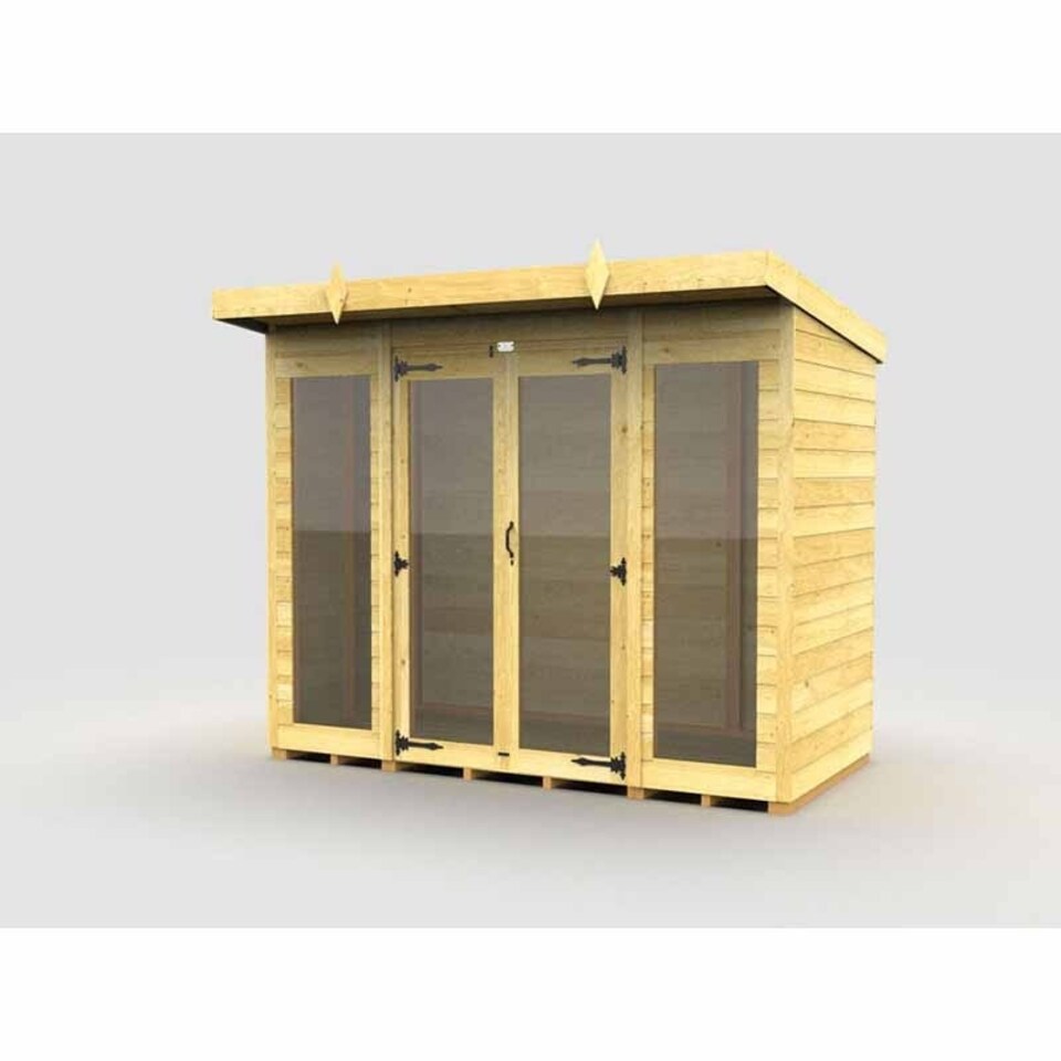 image 1 of 8ft x 4ft Pent Summer House (Full Height Window) - Wood - L118 x W243 x H201 cm Brown