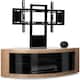 image 5 of Centurion Supports PANGEA Black/Oak Beam-Thru Curved True-Corner 32"-50" TV Cabinet with Mounting Arm Black | Oak