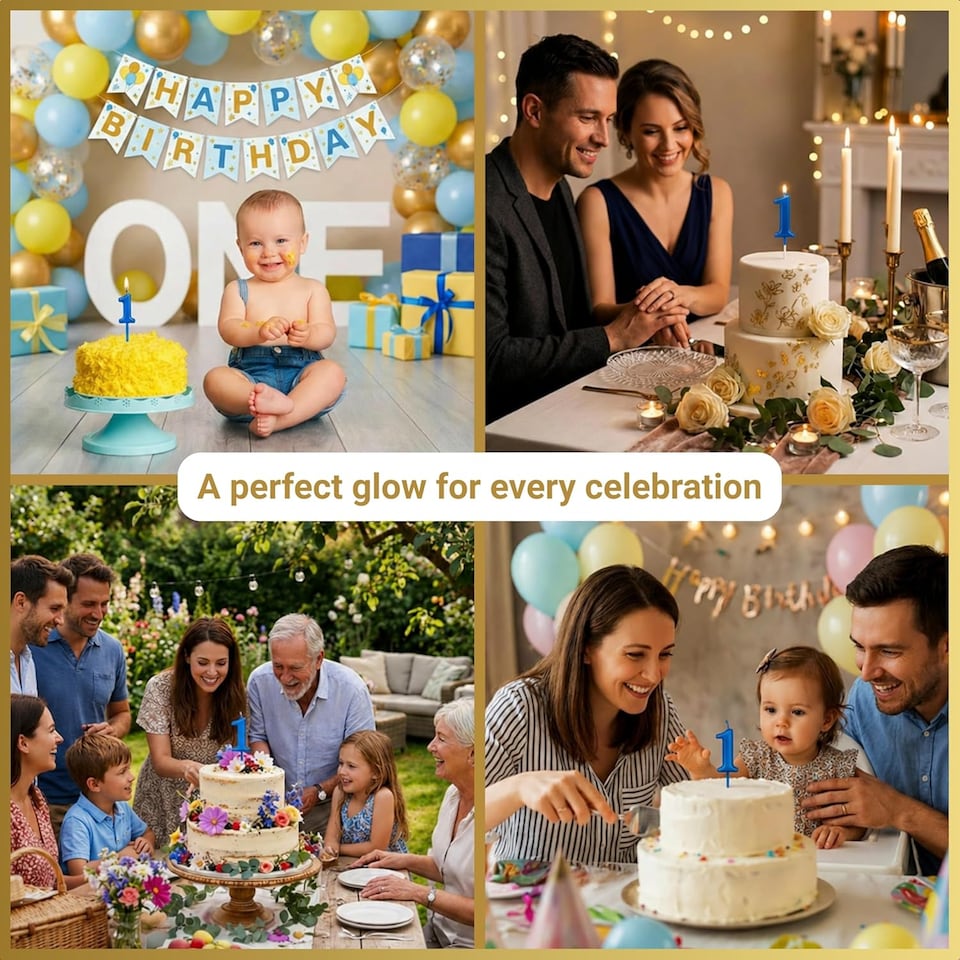 image 1 of Blue 1 Number Candle Birthday Anniversary Party Cake Decorations Topper | Blue