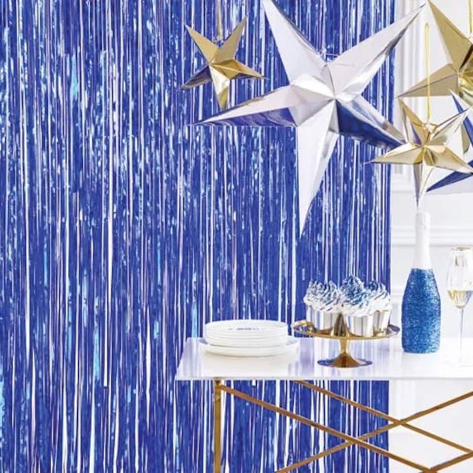 image 1 of Baby Blue Foil Door Curtain Backdrop 92cm x 244cm - Pack of 10