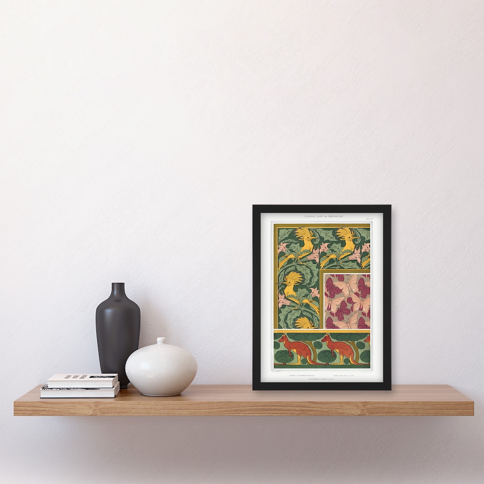 image 1 of Maurice Pillard Verneuil Framed Art Hoopoe Birds Butterflies Kangaroo Patterns
