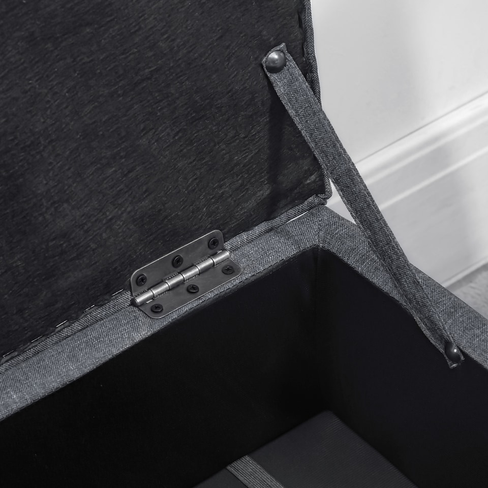 image 1 of HOMCOM 30L Linen Storage Ottoman Padded Footstool with Rubberwood Legs for Storage Box, Bed End, Shoe Bench, Seating, Dark Grey | Grey | Dark Grey | 1