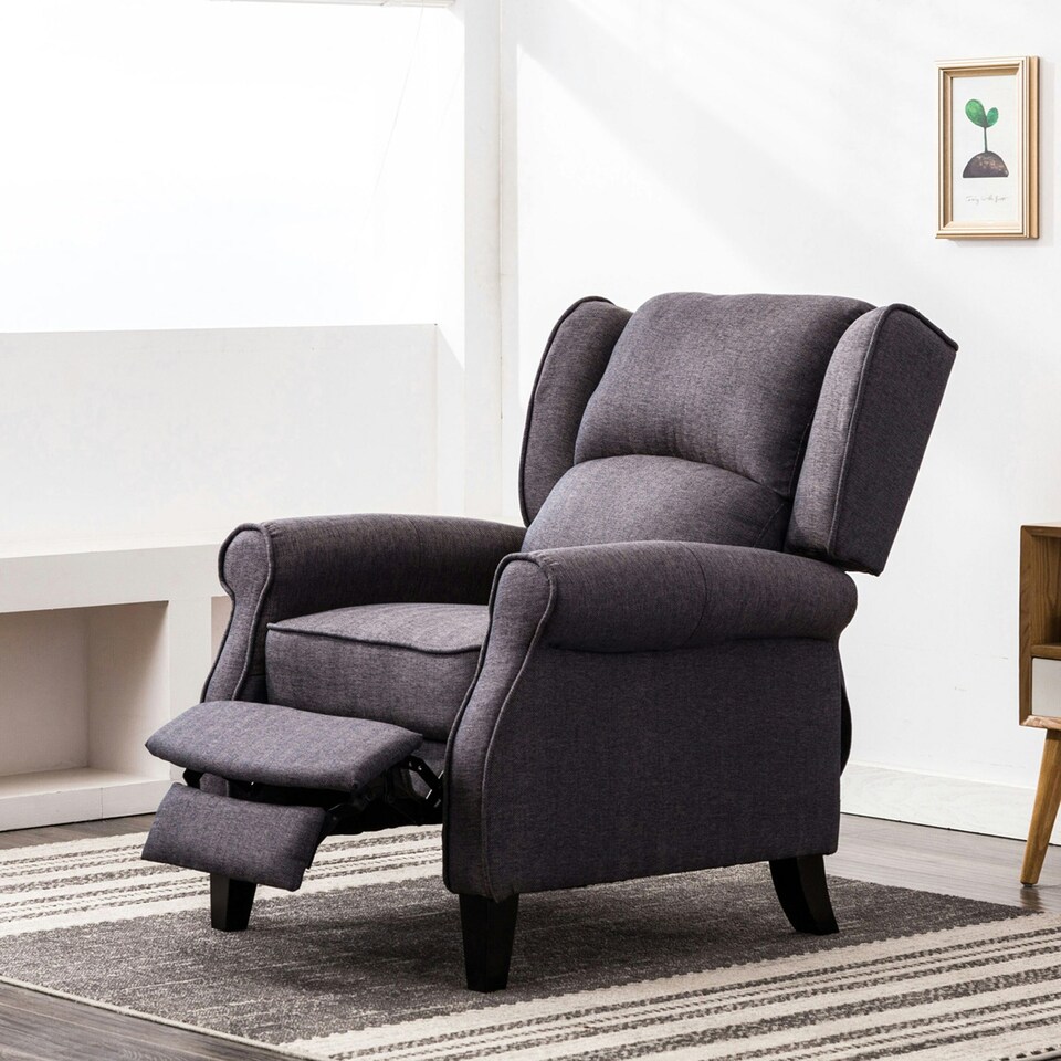 image 1 of Eaton Wing Back Fireside Herringbone Fabric Pushback Recliner Chair (Blue)