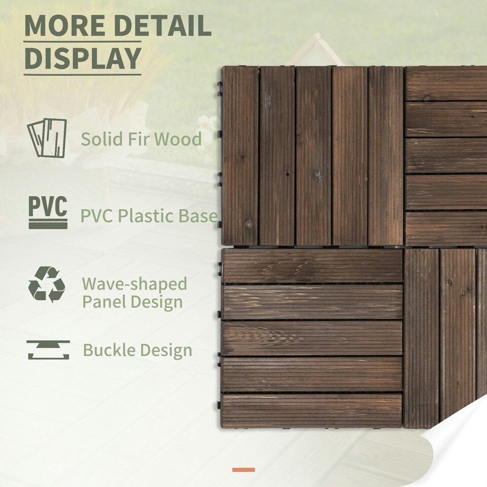 image 1 of Outsunny 27pc Floor Tiles Interlocking Solid Wood DIY Deck Tiles Outdoor Black