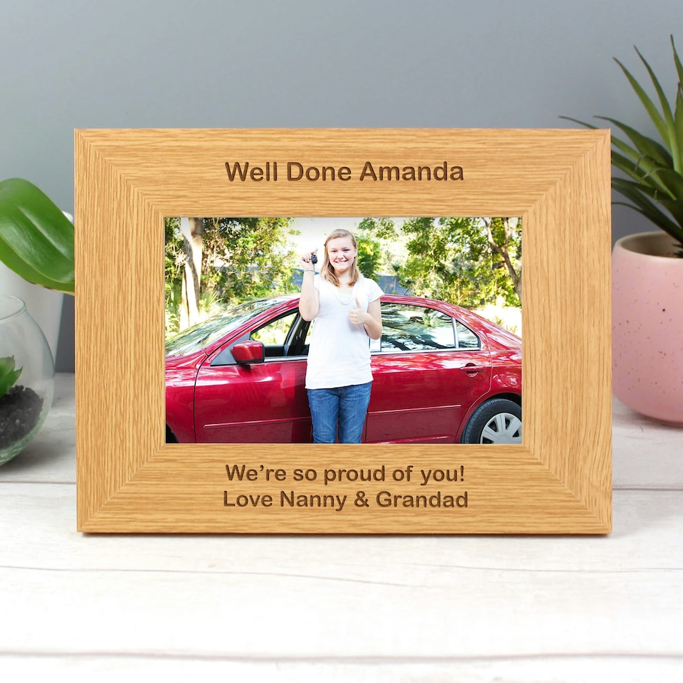 image 1 of Personalised Short Message 6x4 Landscape Oak Finish Photo Frame Brown | One Size