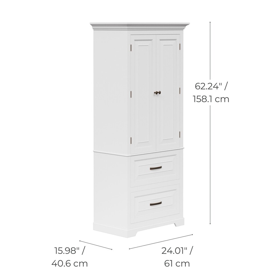 image 1 of Teamson Home Tall Linen Tower Cabinet with 2 Doors, 2 Drawers & Shelves
