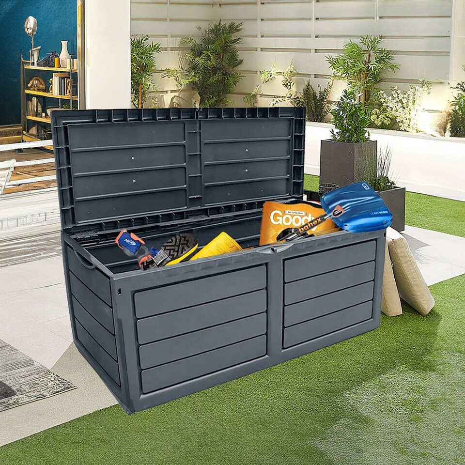 image 1 of Neo 320 Litre Dark Grey Plastic Waterproof Outdoor Garden Plastic Storage Box Furniture | Grey