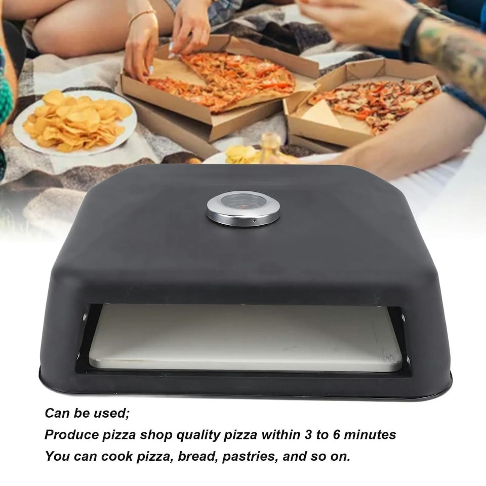 image 1 of Grill Top Pizza Maker Oven Steel Waterproof with Thermometer BBQ Gas Charcoal
