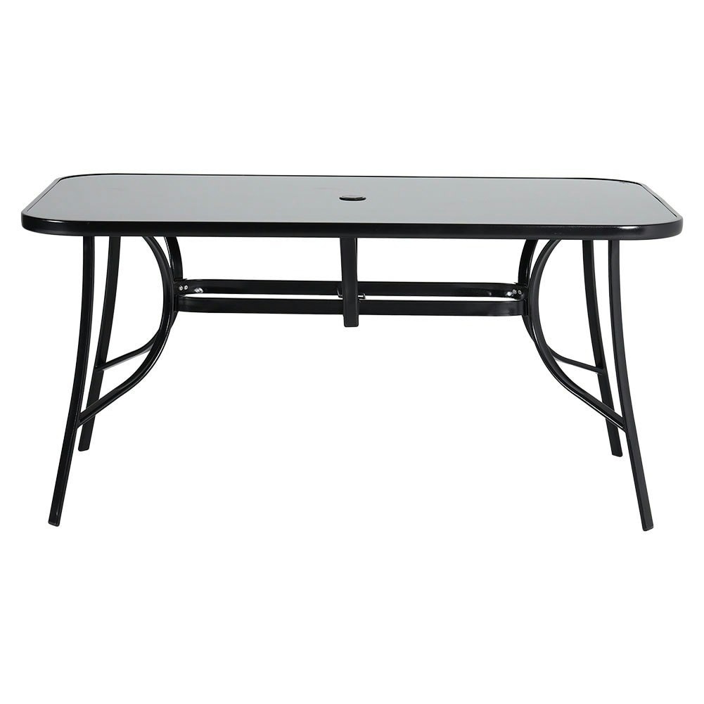 Living and Home Metallic and Tempered Glass Garden Table with Parasol Hole Outdoor