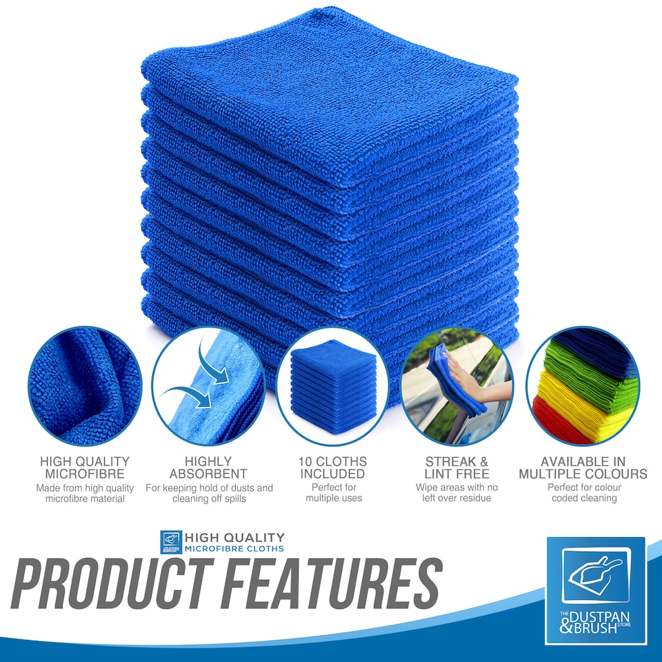 image 1 of Microfibre Cleaning Cloth 40x40cm Super Absorbent Lint Free Microfiber Cloths Cleaning for Home, Kitchen, Mirrors, Car - Pack of 10