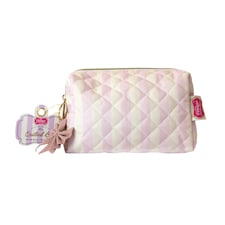 Vintage Cosmetic Company Pink Stripe Quilted Make-Up Bag