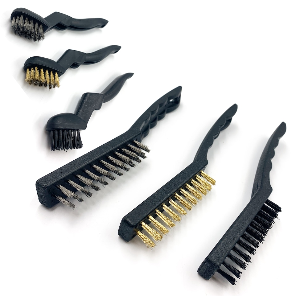 image 1 of 6-Piece Wire Brush Set Steel, Brass & Nylon Brushes for Rust & Detail Cleaning