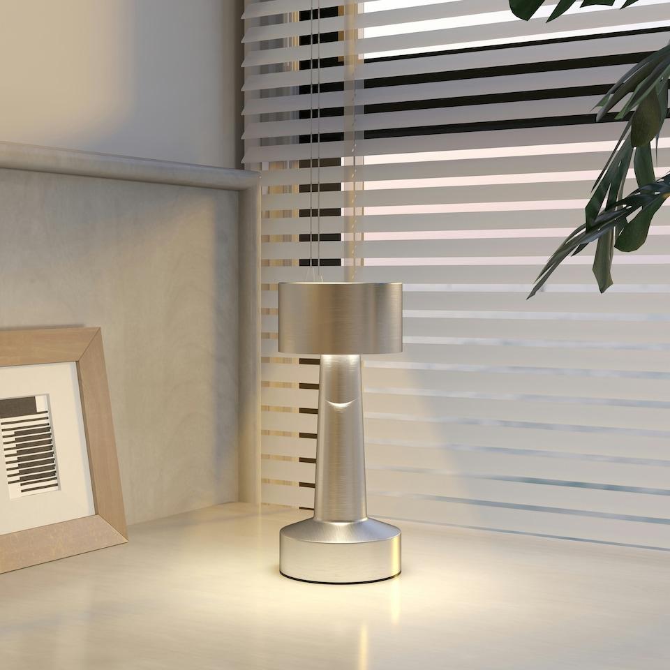 image 1 of HOMCOM LED Cordless Table Lamp with Battery Operated for Bedroom, Silver
