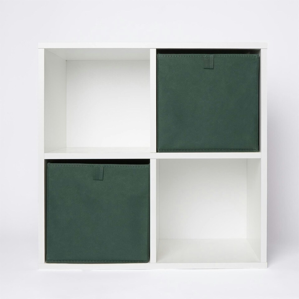 image 1 of OHS 2 x Plain Folding Storage Cube Boxes, 27x27cm - Forest Green