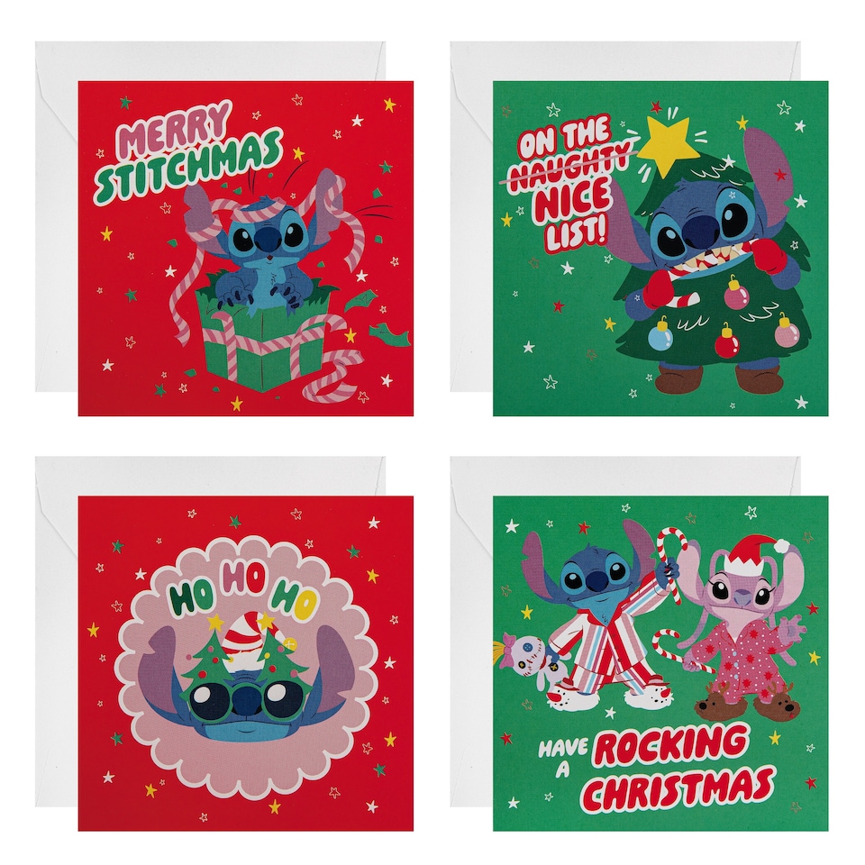 image 1 of Hallmark Pack Of 20 Kids' Christmas Cards - 4 Fun Disney Lilo and Stitch Designs