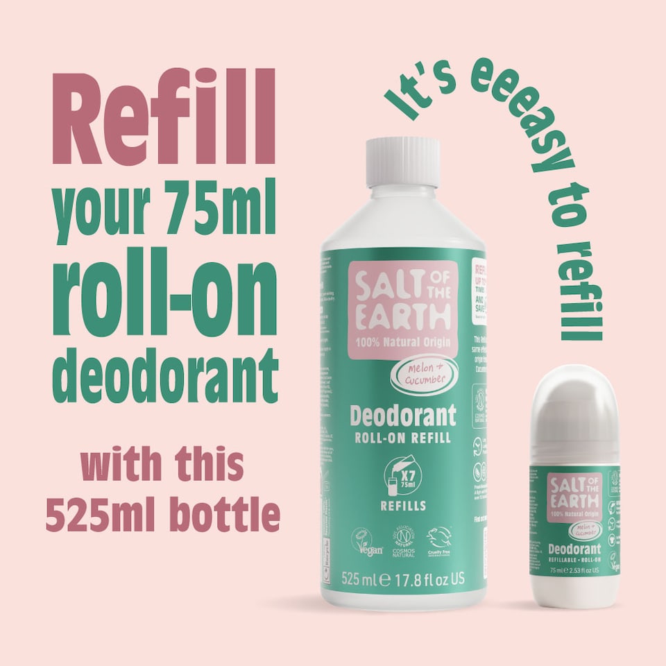 image 1 of Salt of the Earth Natural Deodorant Roll on Refill x7 Uses Melon & Cucumber Natural Origin Ingredients Vegan 525ml