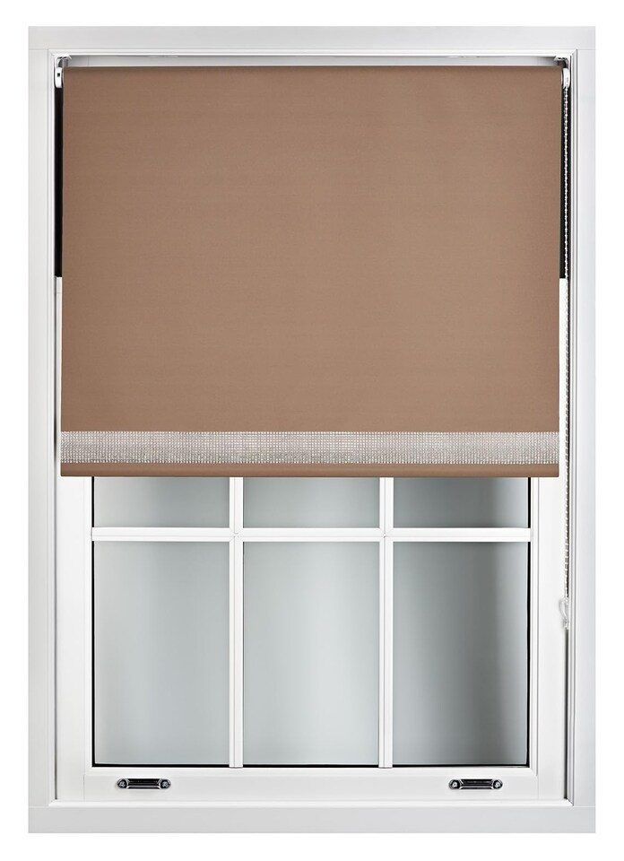 image 1 of FURNISHED Thermal Blackout Roller Blinds with Diamante Edge Made to Measure Window Shade | Brown | Brown | (W) 210cm x (L) 165cm