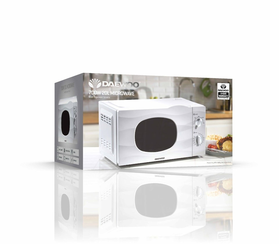 image 1 of Daewoo Microwave 20L 700W 5 Power Levels Defrost Function Dial Controls KOR6L77
