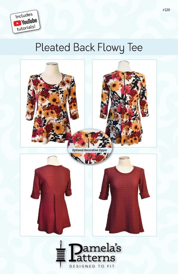image 1 of Pamelas Patterns Pleated Back Flowy Tee Paper Sewing Pattern – Women’s Top, Sizes XS–XL, Easy