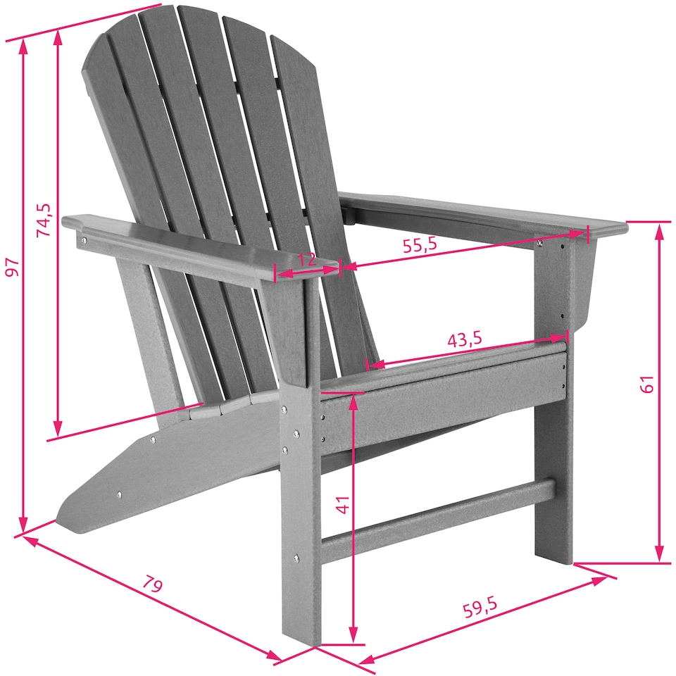 image 1 of Garden Chair with Footstool - Adirondack design, high backrest, wide armrests | Grey | light grey | One Size | 1