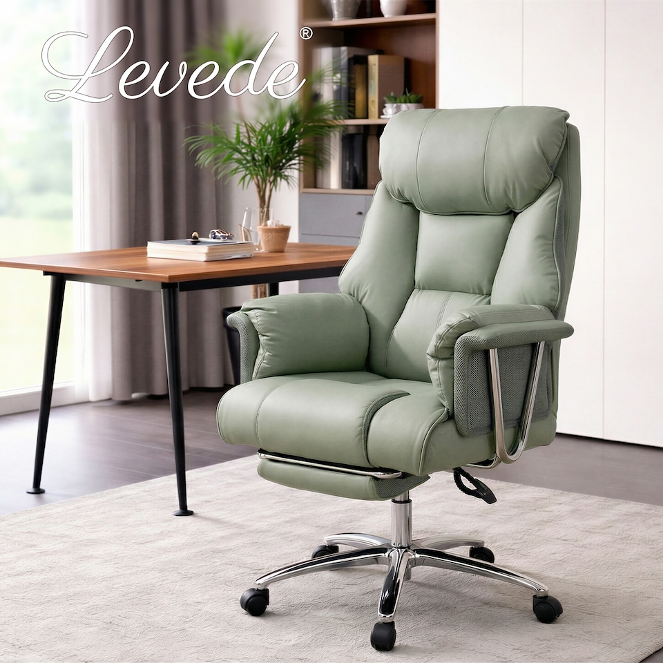 image 1 of Heavy Duty Executive Office Chair Wide Spring Cushion Recliner with Footrest | Green | Green