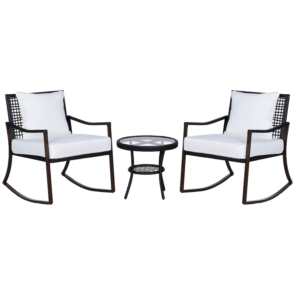 image 1 of Outsunny 3 Pcs Rocking Chair Bistro Set Furniture Rattan Wicker Brown