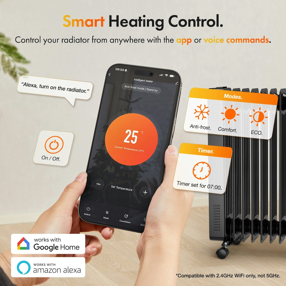image 1 of VonHaus Oil Filled Radiator Digital Portable Electric Heater